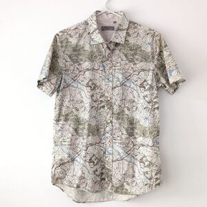Matinique Men's Short Sleeve Button Down Shirt With Map Pattern In Size S